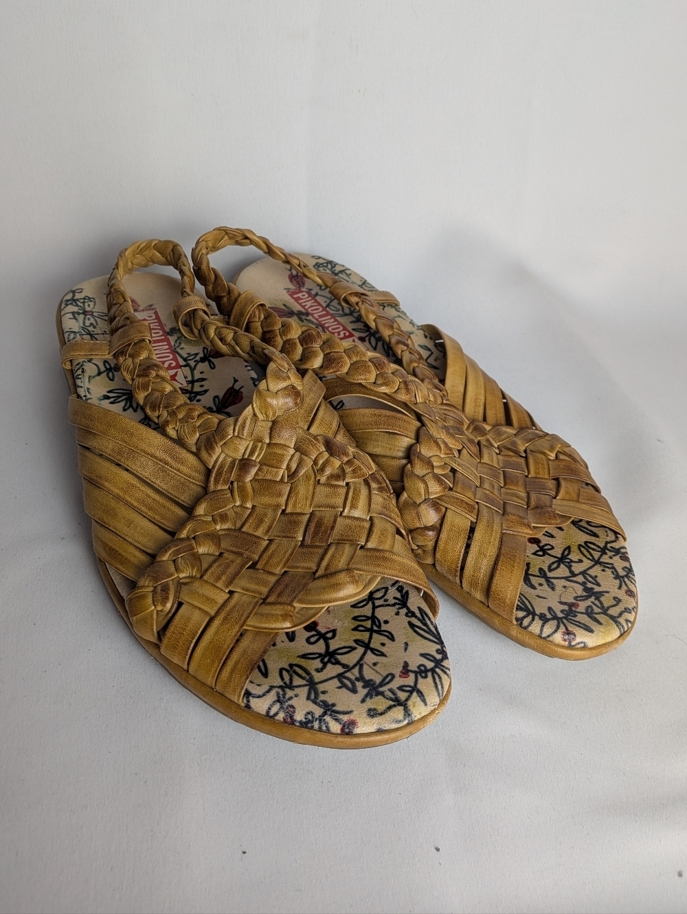 PIKOLINOS Leather Women Slip On Sandals Size 37 = 6.5, 7 US Yellow Beige Color